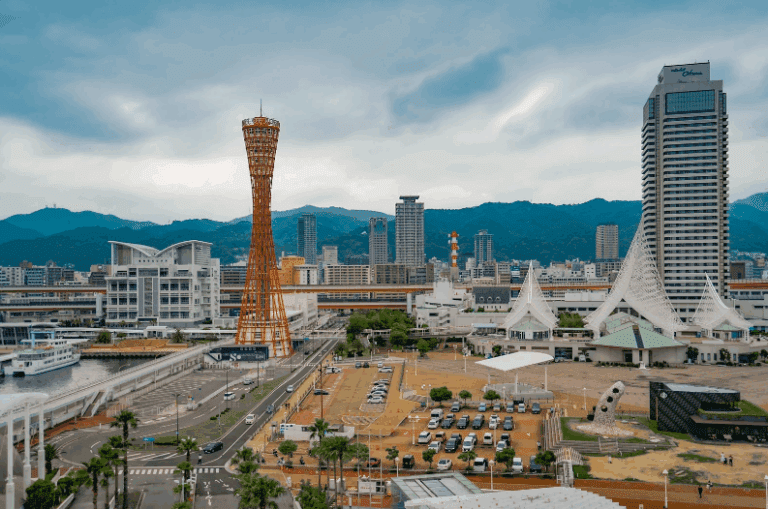 Kobe Tourist Attractions, City skyline with tower and mountains